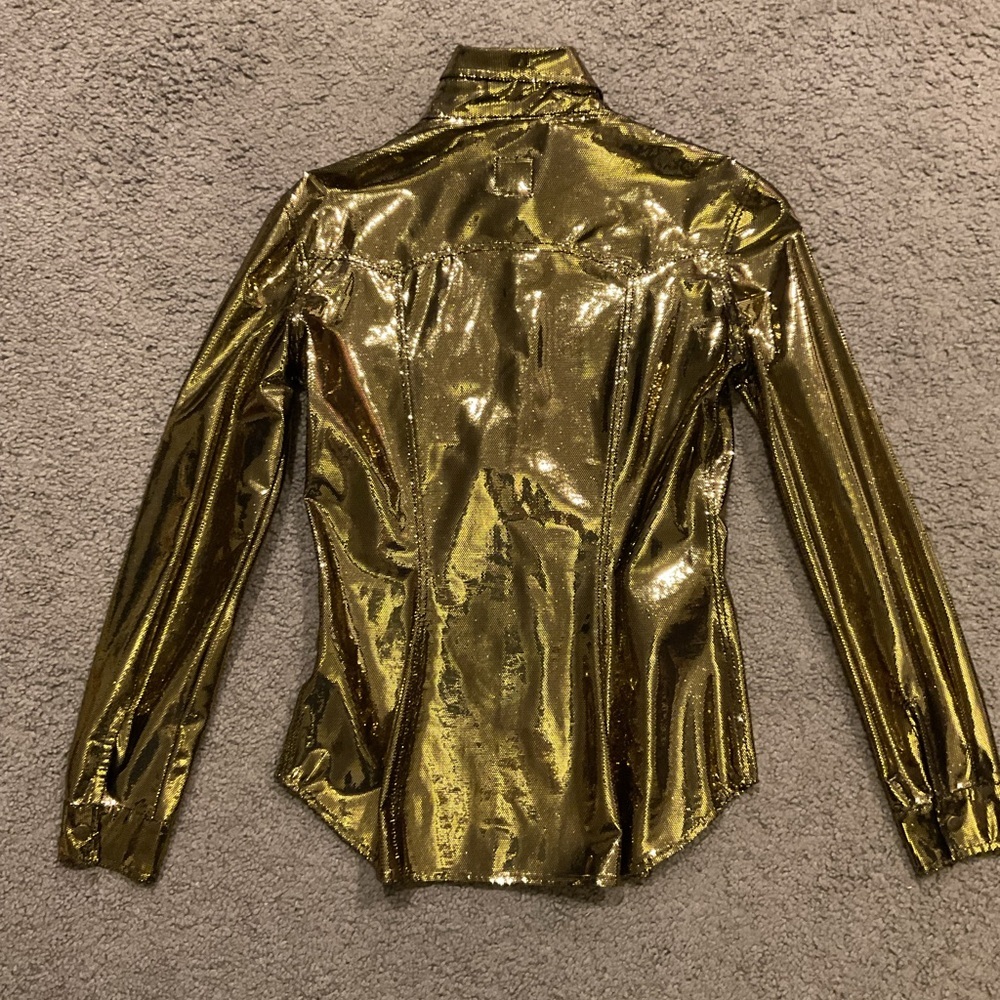 Moschino Jeans Vintage Gold Metallic Button Down Snap Blouse Shirt Top Y2K sz 42 - Picture 6 of 10